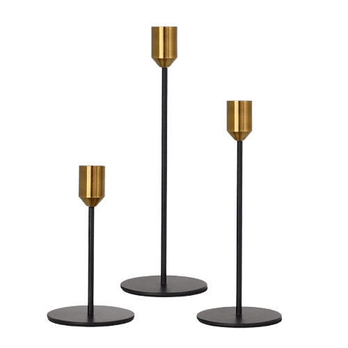 IRON & ALUMINIUM TAPER CANDLE HOLDER SET OF 3